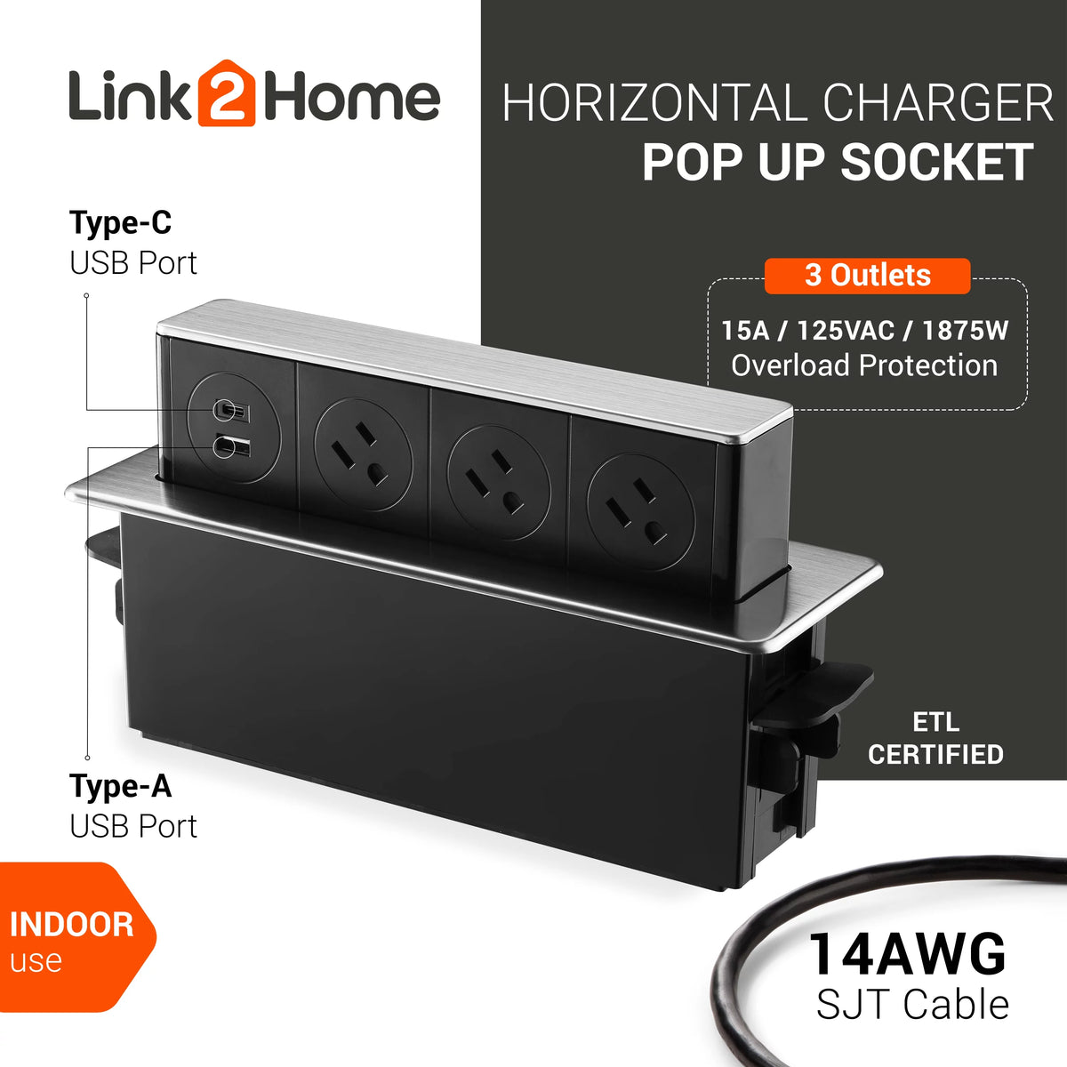 Pop up Outlet with 2 USB Ports & 3 Outlets X799