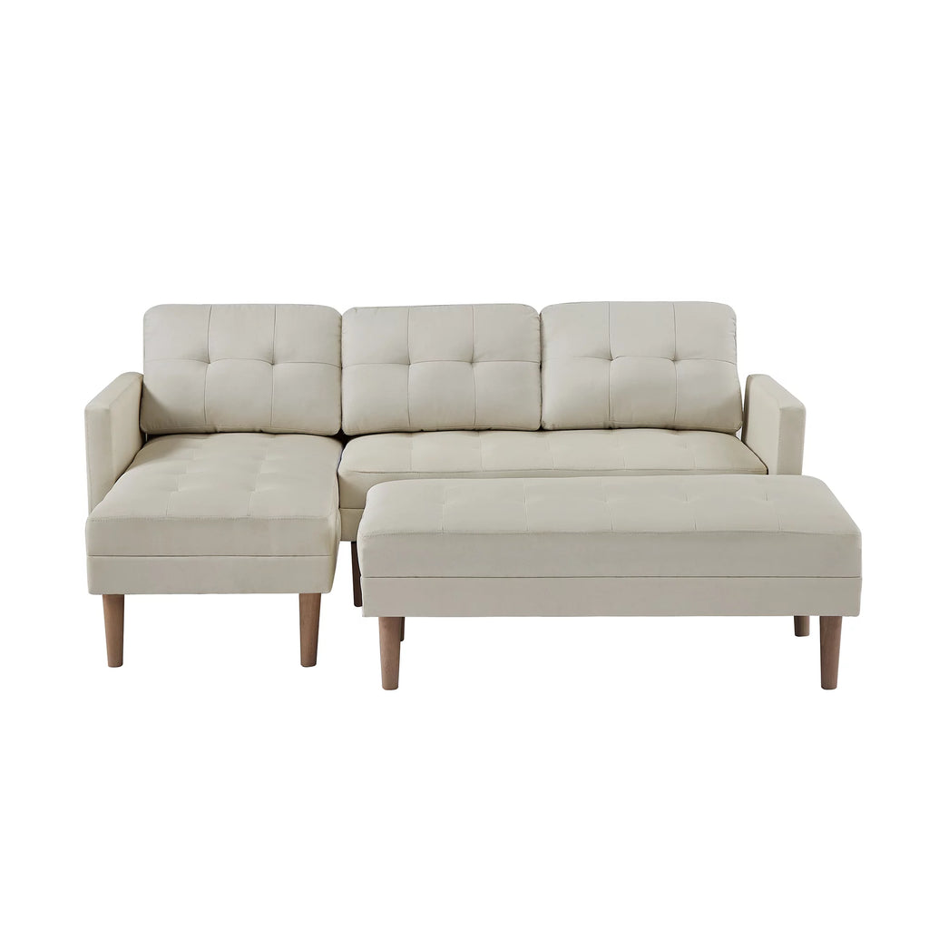 Beige L-shape Sectional Sofa Bed with Ottoman Bench C598