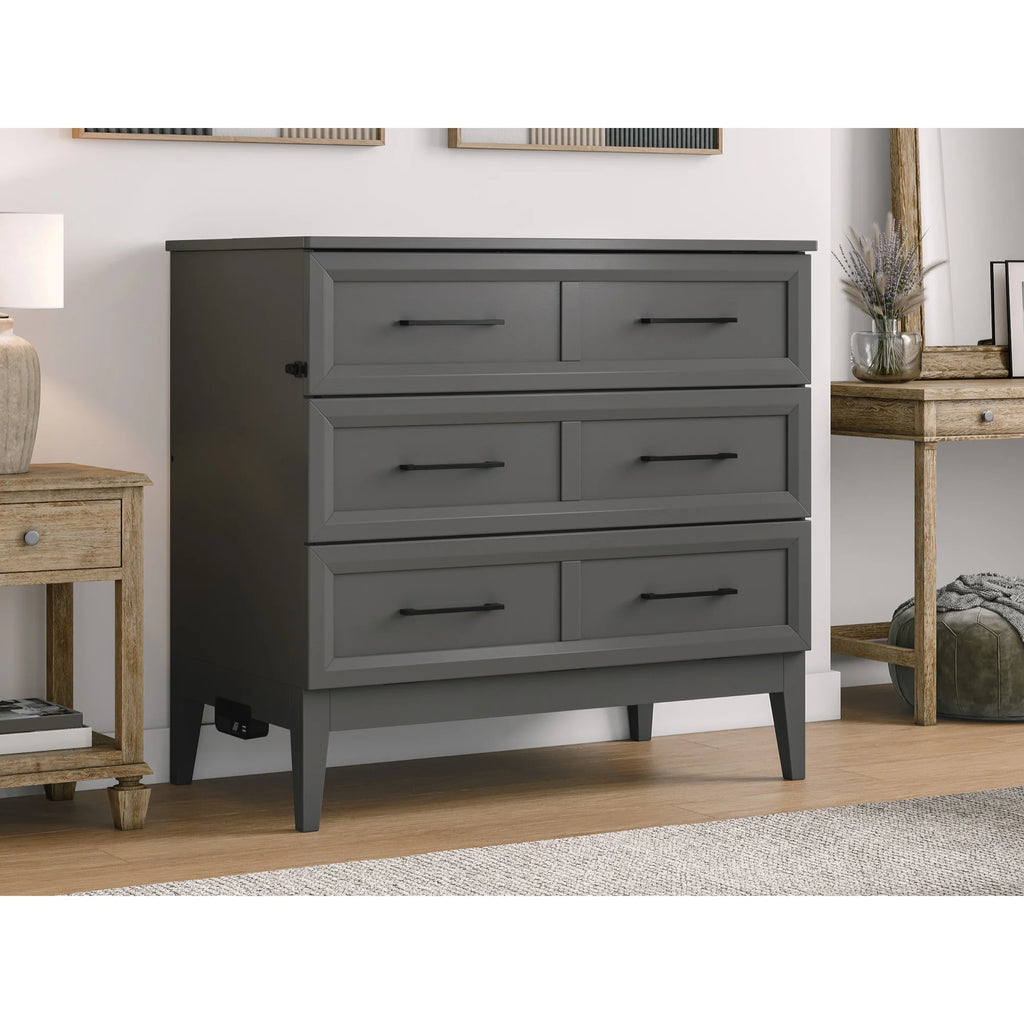 Twin Murphy Bed Chest with Mattress in Gray V537962