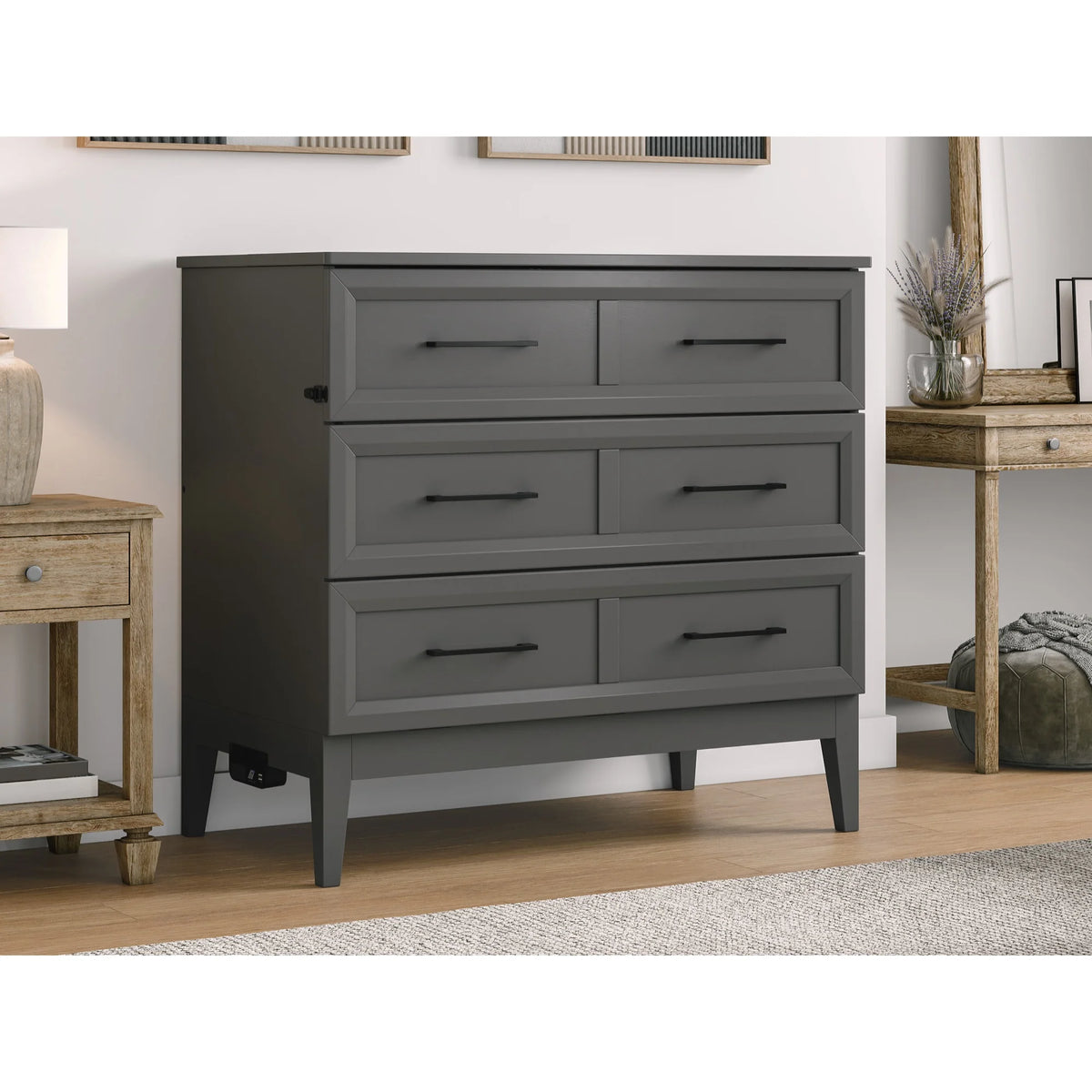 Twin Murphy Bed Chest with Mattress in Gray V537962