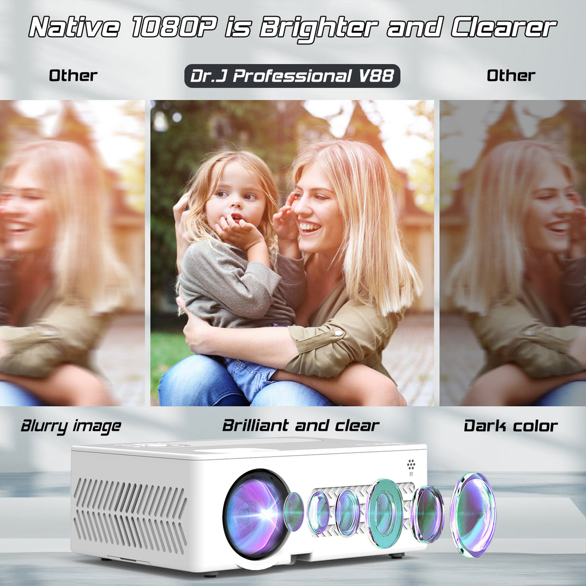 4K Supported Native 1080P Video Projector with 100" Screen K336314