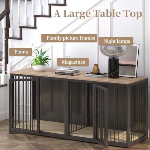 71.6'' All Steel Frame Double Door Dog Crate with Wooden Top C47706
