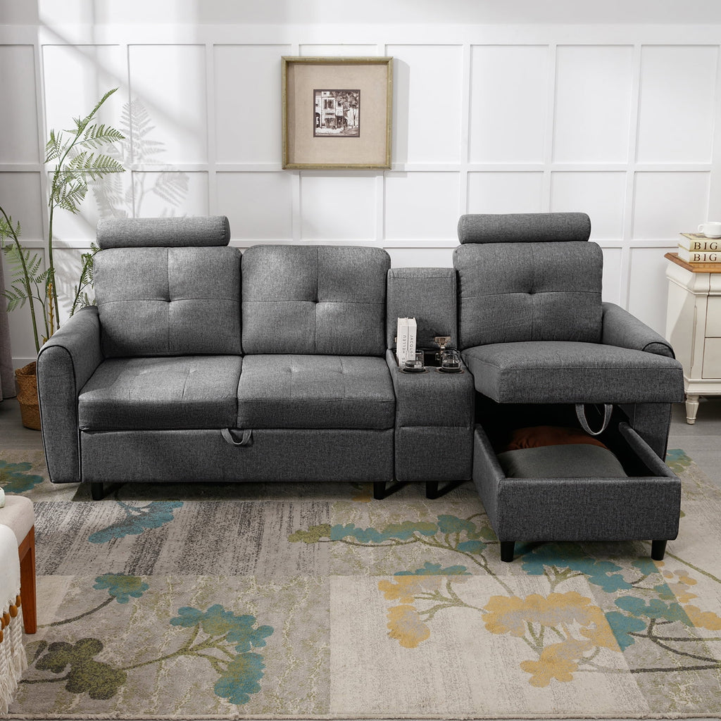 Dark Grey L Shaped Sectional Sofa with Storage Chaise O8313