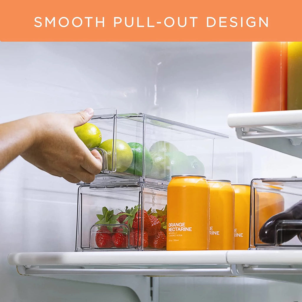 Clear Stackable Pull Out Refrigerator Organizer Bins (2 Pack | Small Wide) I545