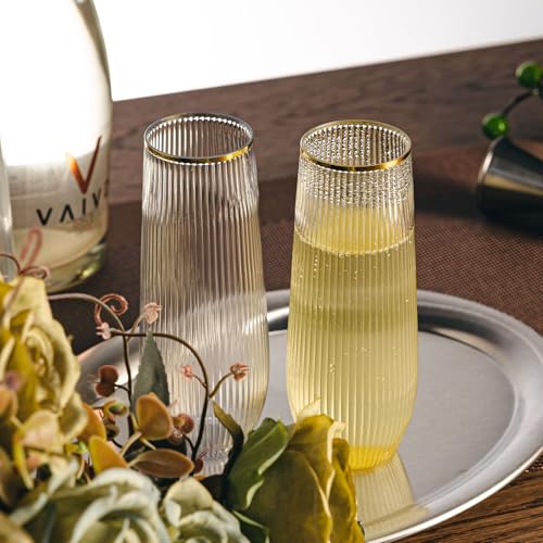 36pcs 9oz BPA-free Plastic Champagne Flutes with Gold Rim S523730