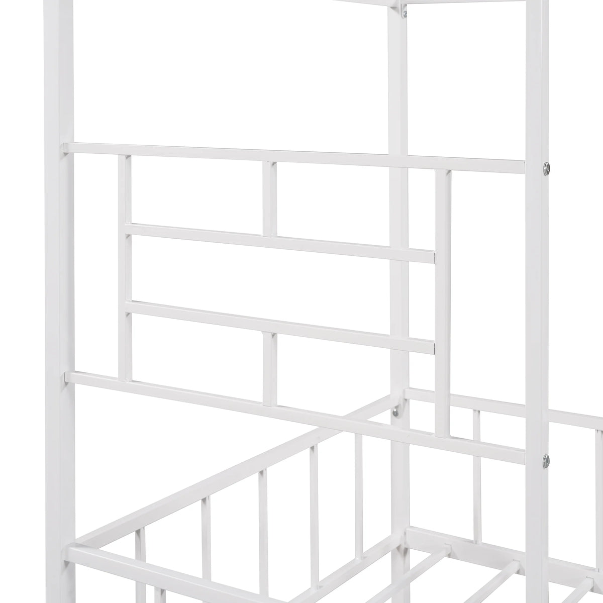White Twin Size Metal House Bed with Guardrail and Ladder Q284