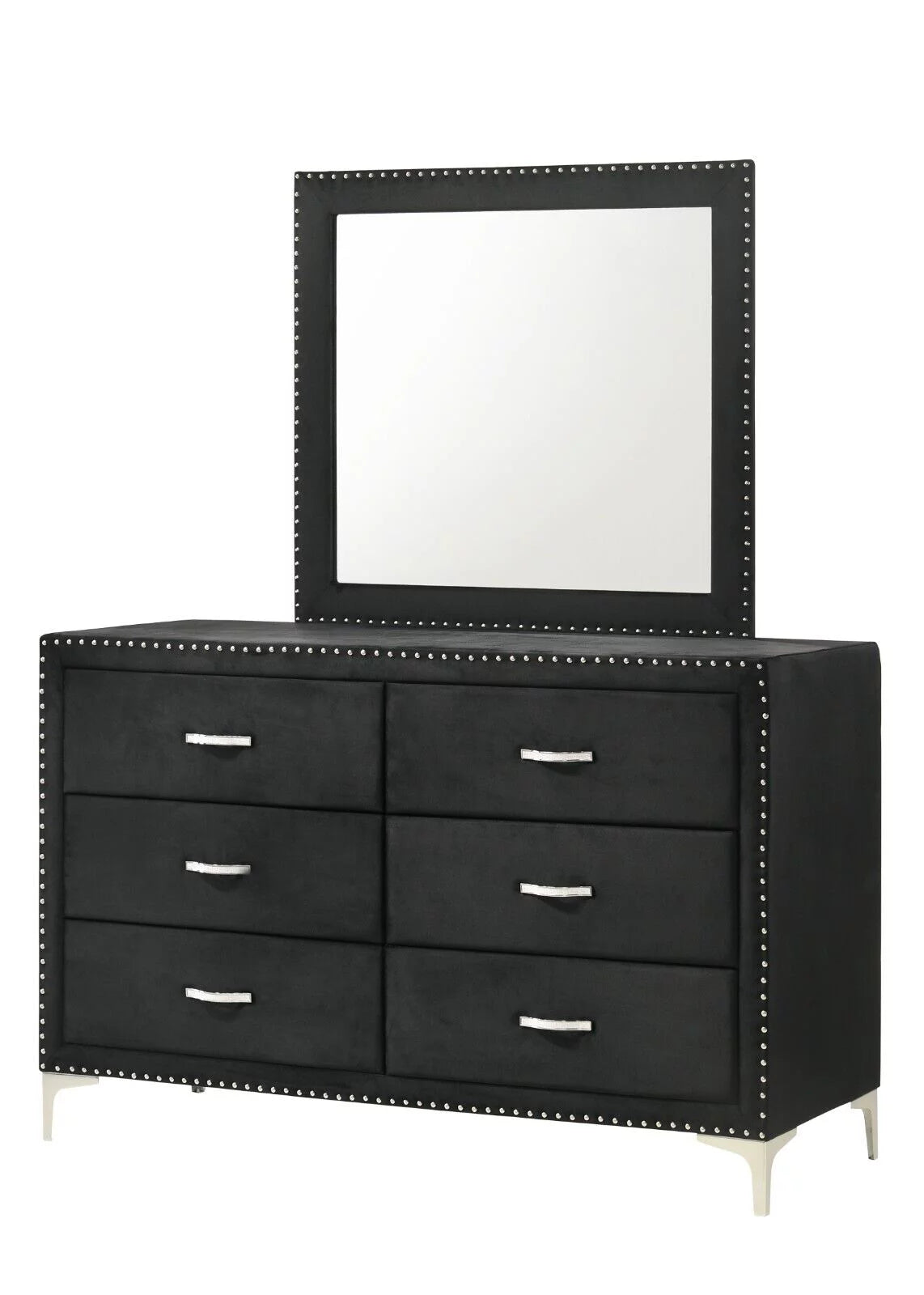 Black Velvet 6pc Queen Size Bedroom Set S60195