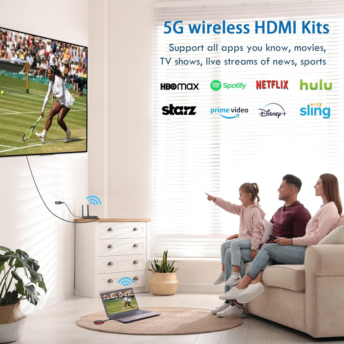 Wireless HDMI Transmitter and Receiver 165FT/50M Red, 5G Video Extender with Mini/Micro HDMI Adapter, HDMI VGA Dual Port H775217