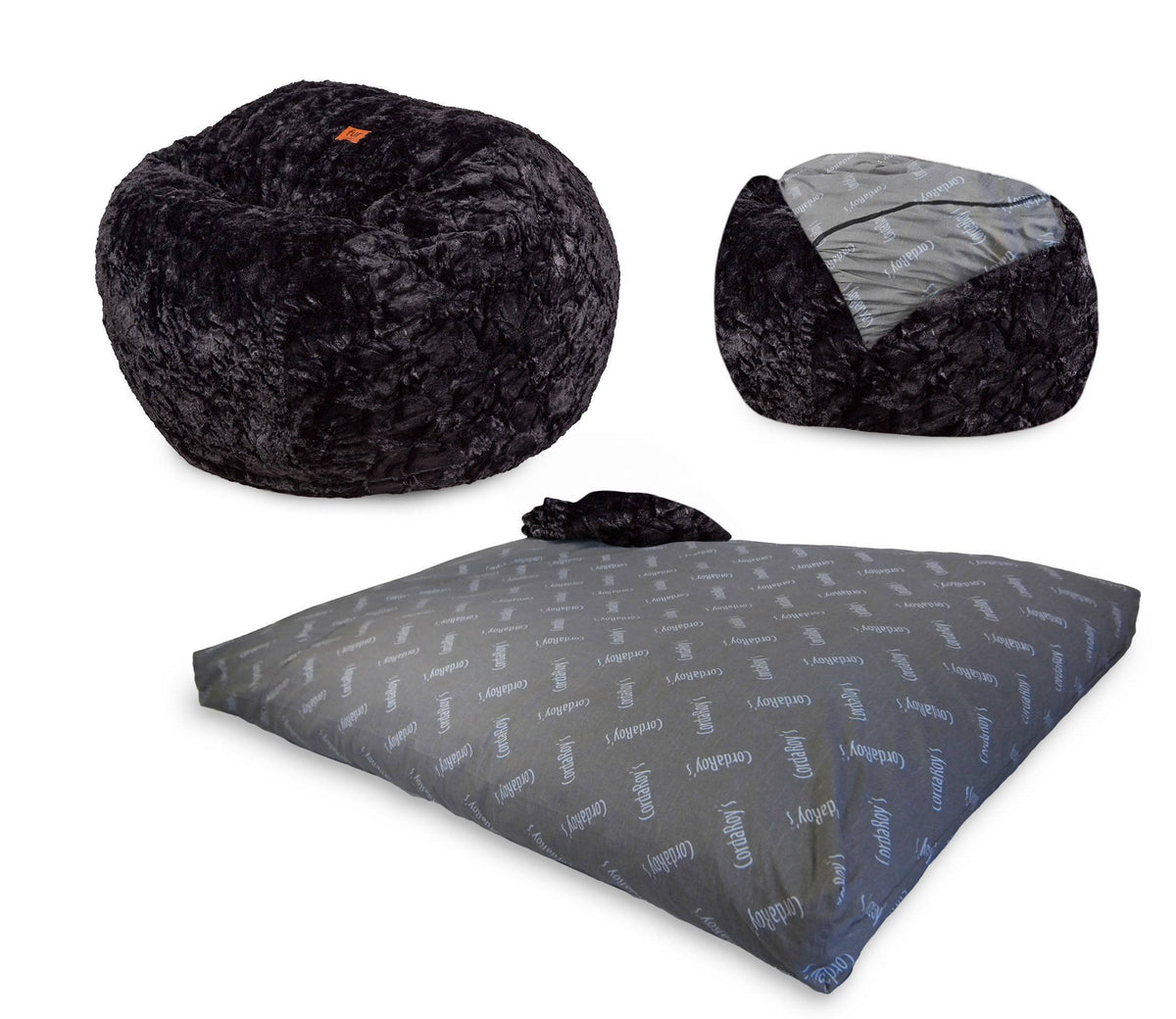 Black Faux Fur Convertible Bean Bag Chair Q826