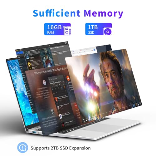 16 Inch Laptop Computer with 16GB RAM 1TB SSD N100 Processor FHD 1920 * 1200 Backlit Keyboard Windows 11 Pro Fingerprint Unlock H13218