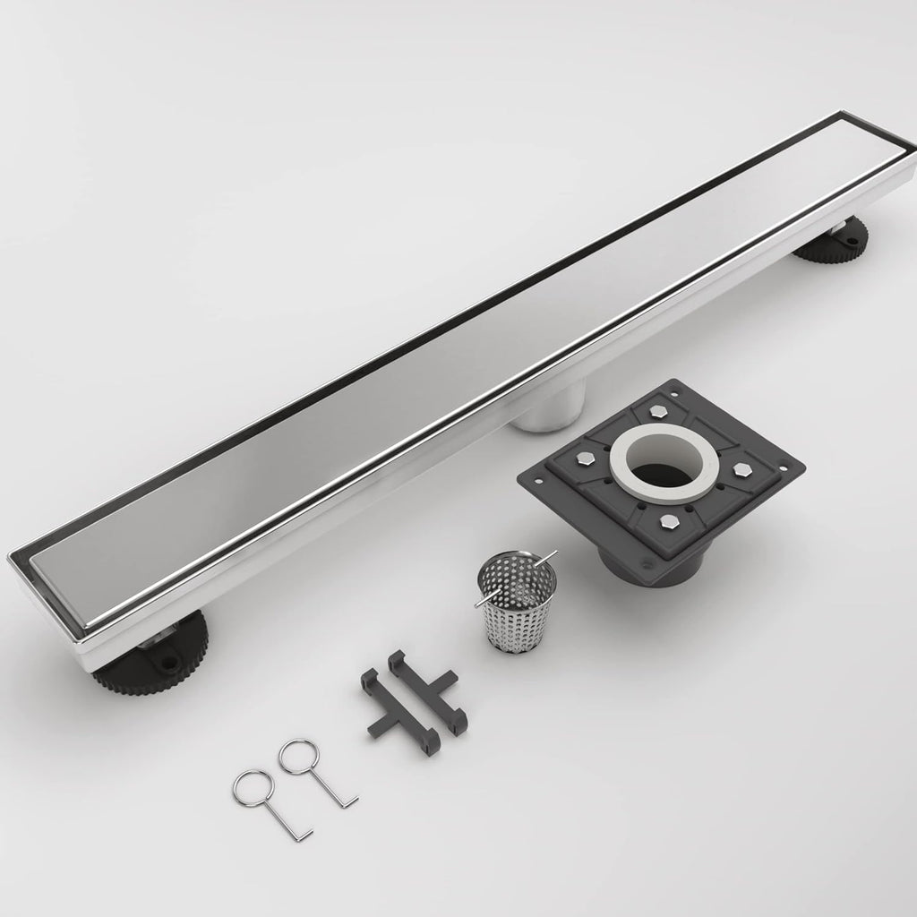 24 Inch Rectangle Shower Drain with Tile Insert Grate, Brushed 304 Stainless Steel, Pack of 2 L8500