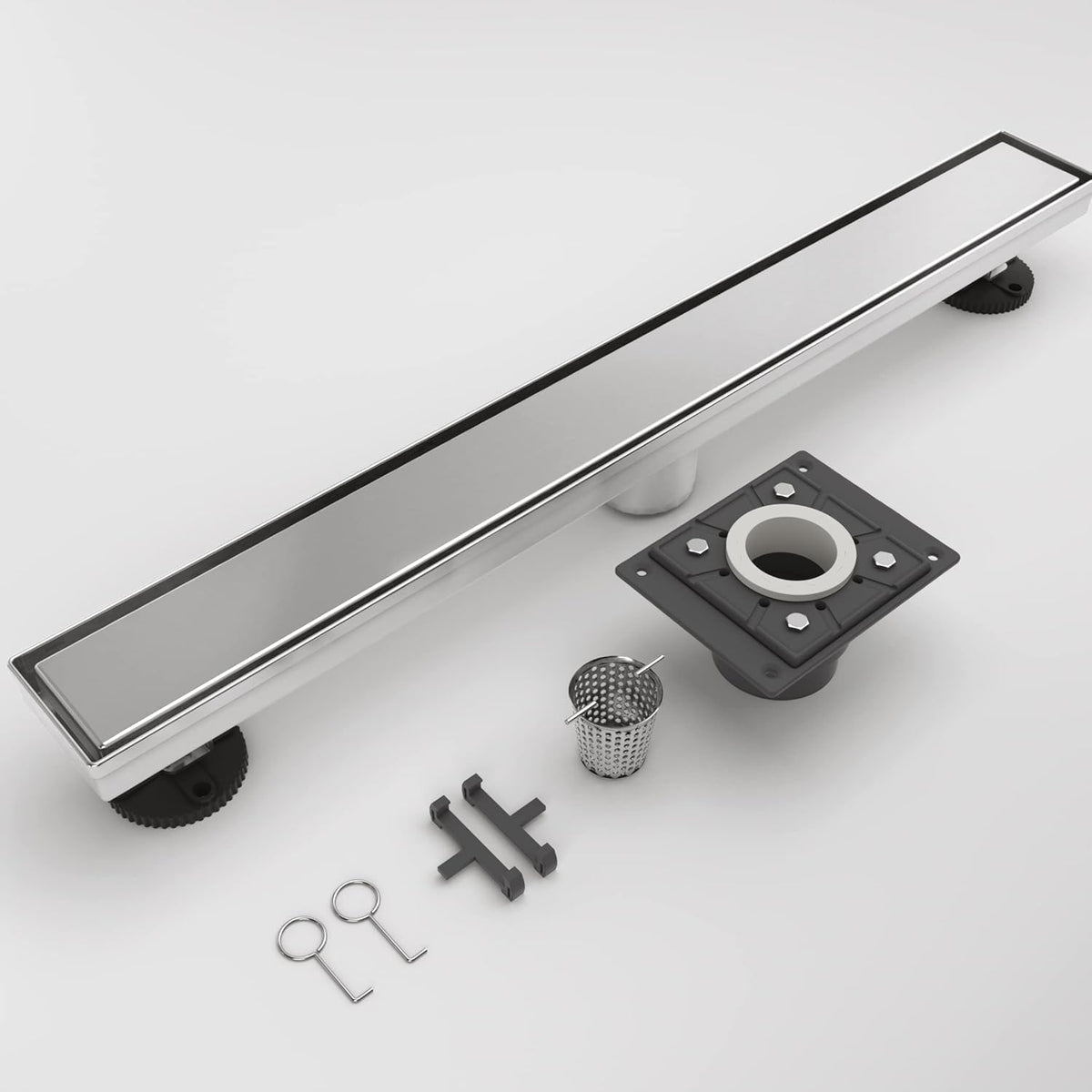 24 Inch Rectangle Shower Drain with Tile Insert Grate, Brushed 304 Stainless Steel, Pack of 2 L8500