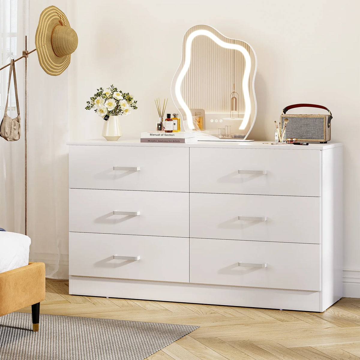 White 6 Drawer Wood Dresser H707