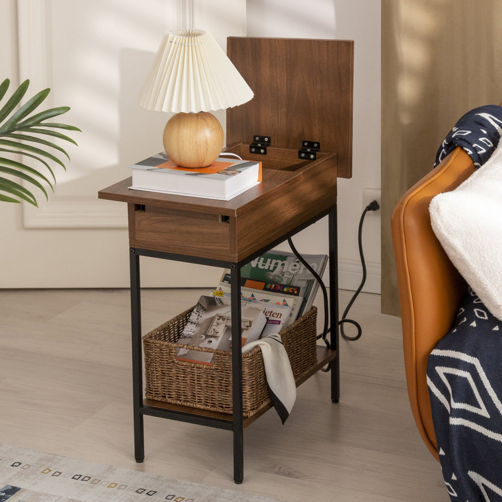 Narrow End Table with Storage and Built-In Outlets M4221