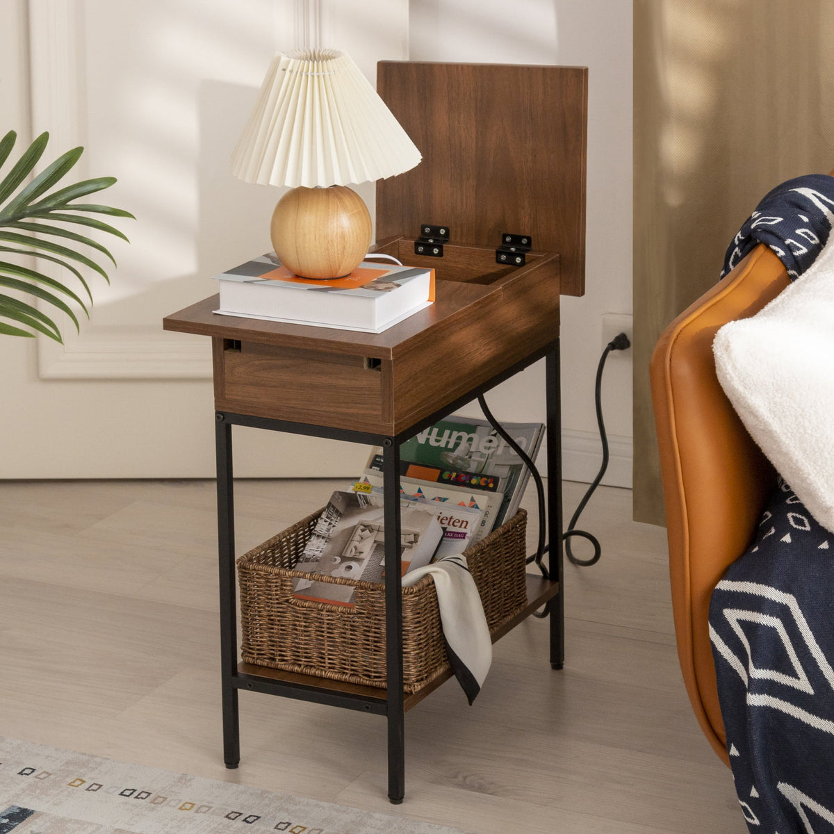 Narrow End Table with Storage and Built-In Outlets M4221