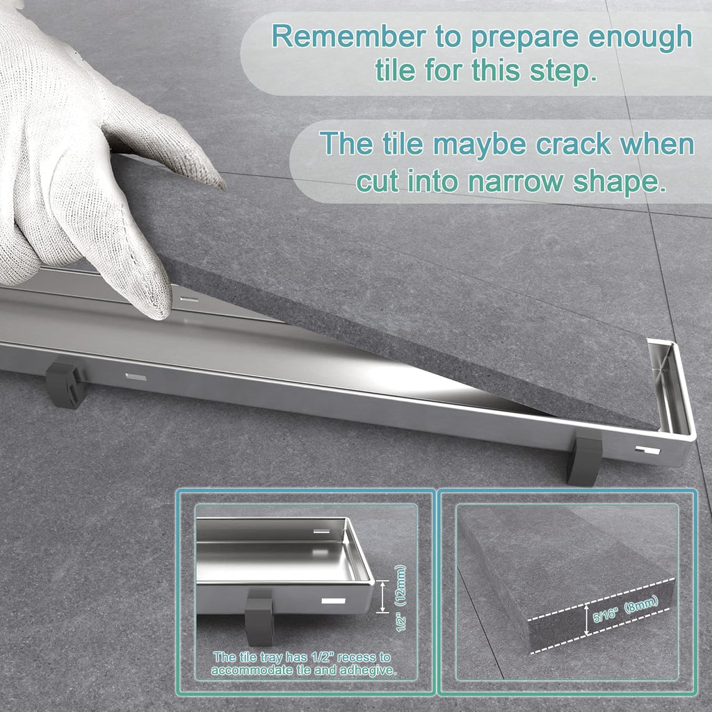 24 Inch Rectangle Shower Drain with Tile Insert Grate, Brushed 304 Stainless Steel, Pack of 2 L8500