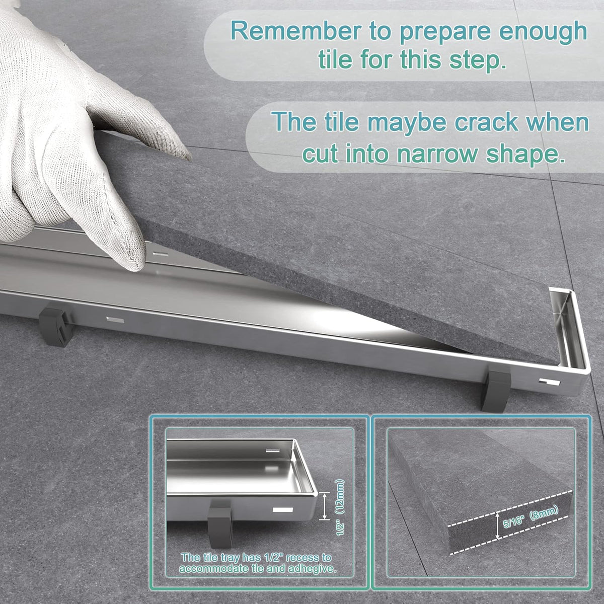 24 Inch Rectangle Shower Drain with Tile Insert Grate, Brushed 304 Stainless Steel, Pack of 2 L8500