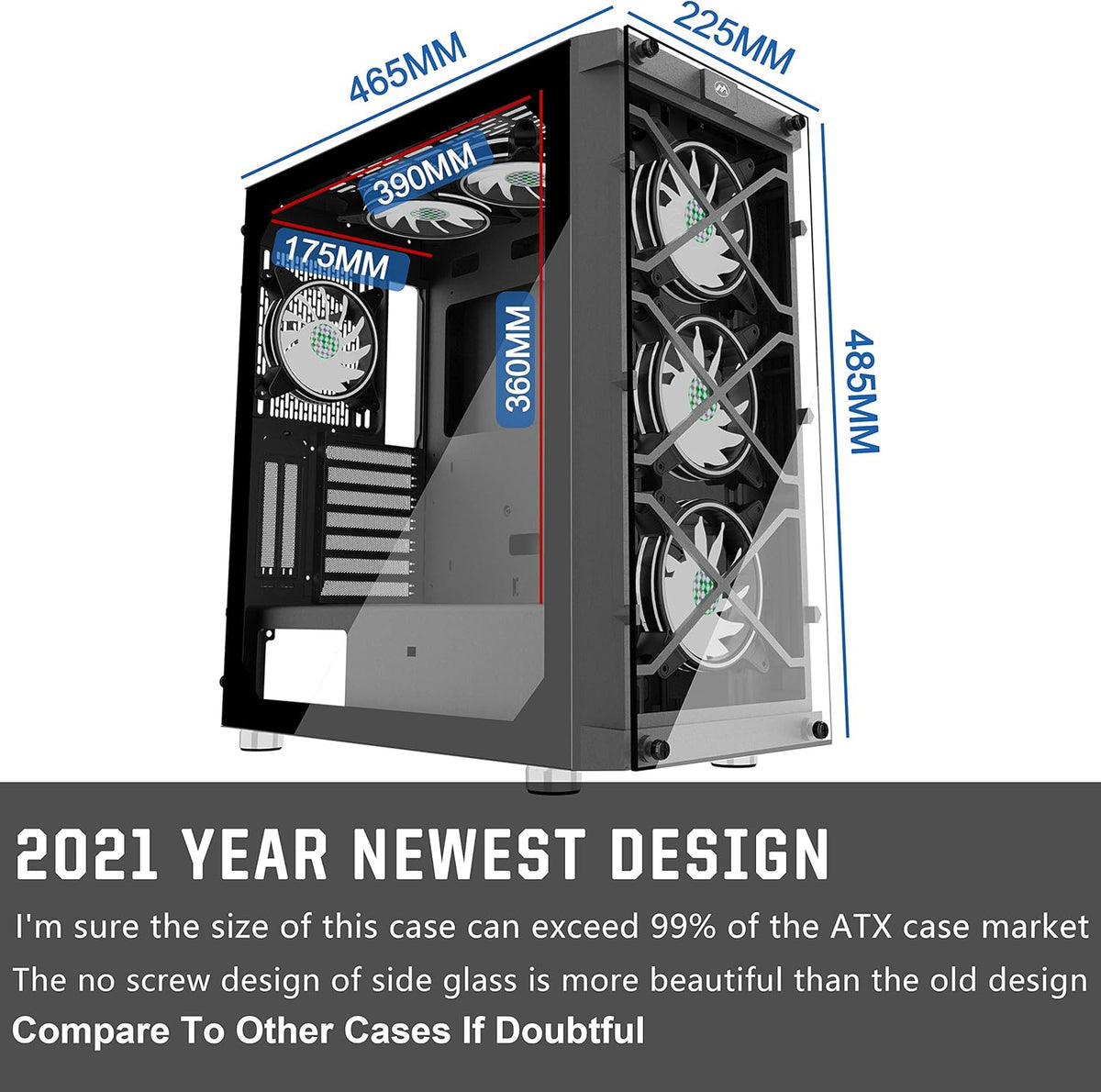 ATX Mid Tower Computer Case with Tempered Glass T698134