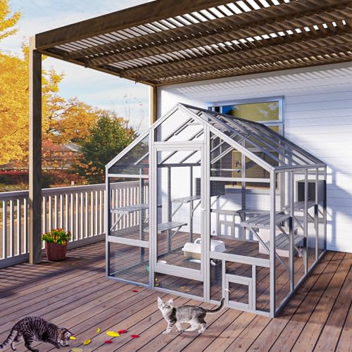 Large Catio Outdoor Cat Enclosure with 7 Platforms, 2 Resting Box and 2 Bridges, 71 x 71 x 97 inch Y9663