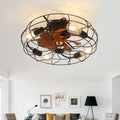 20" Industrial Flush Mount Bladeless Caged Ceiling Fan with Light and Remote F855