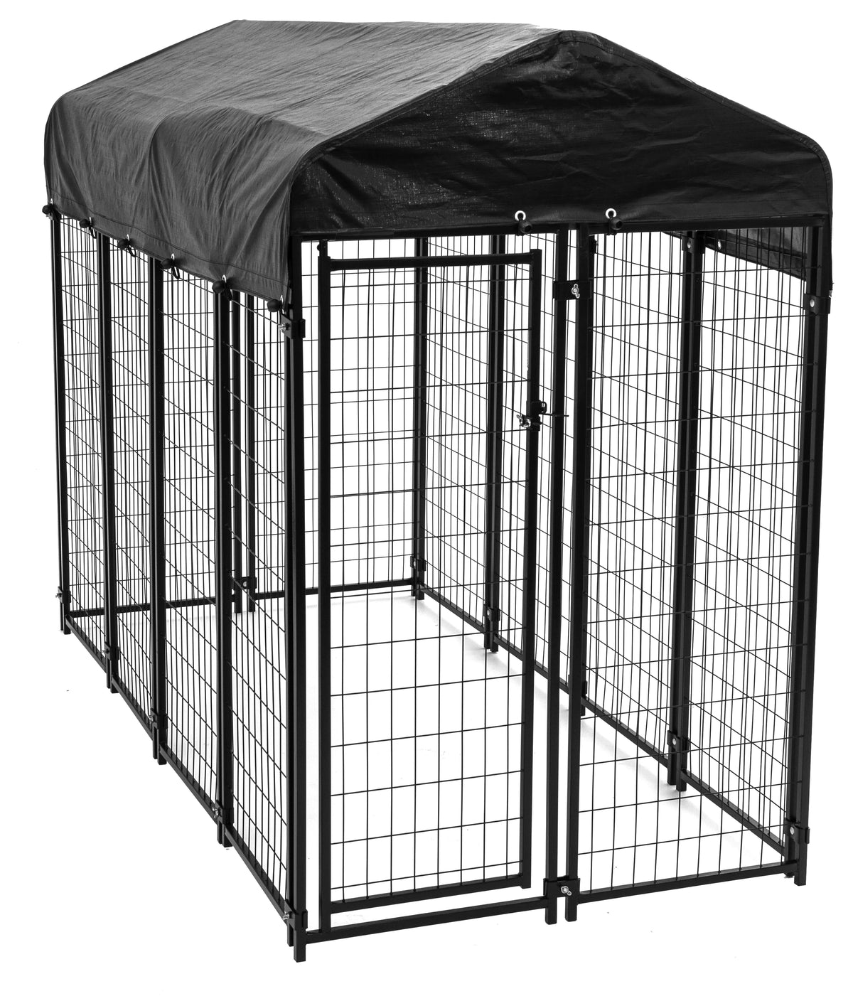 8ft x 4ft x 6ft Black Outdoor Dog Kennel with Cover H8556