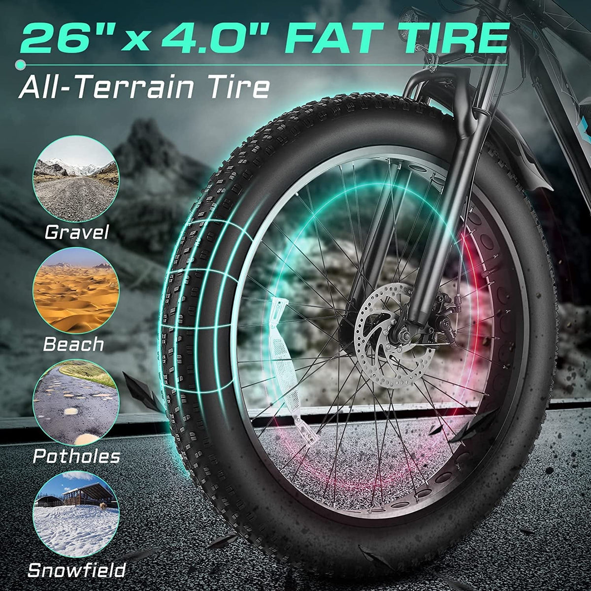 26 x 4.0 Fat Tire 500W All Terrain Electric Bike J233