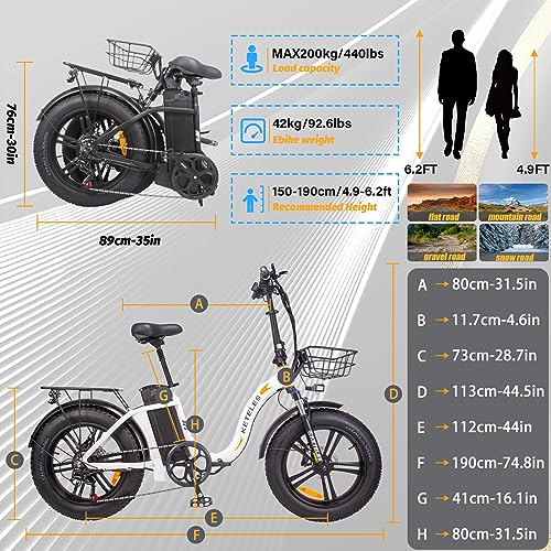 1000W Folding Electric Bike with Removable Battery Fat Tire V73187