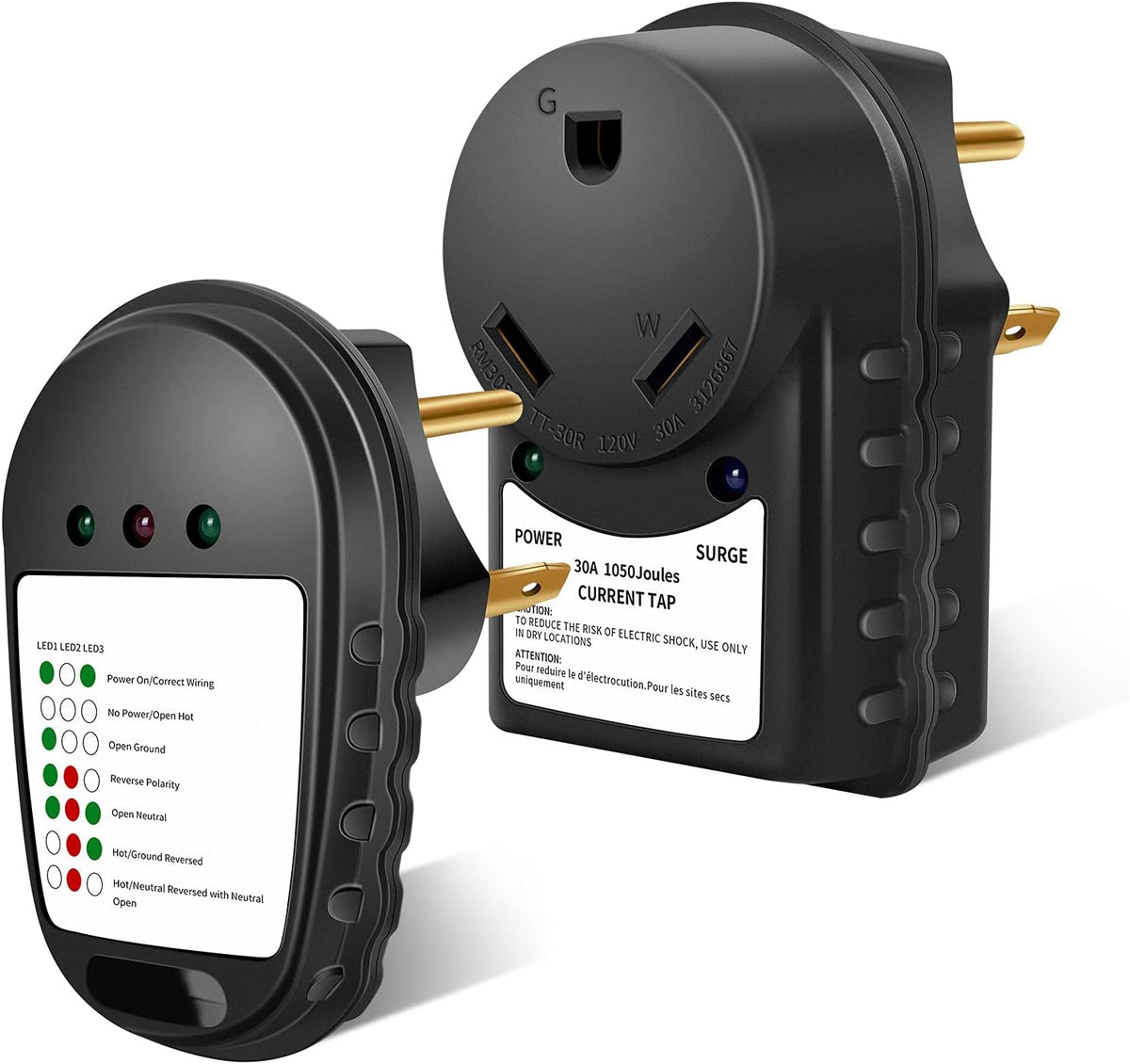 30 Amp RV Surge Protector with LED Indicator Lights, Pack of 2 D441658