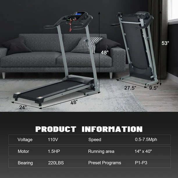 Foldable Electric Treadmill with Incline 230 LB Capacity D3902