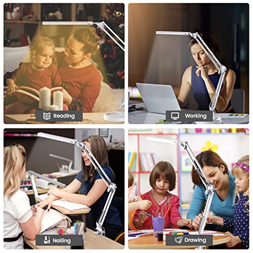 LED Desk Lamp with Clamp, 3 Lighting 10 Brightness Modes, Black P125