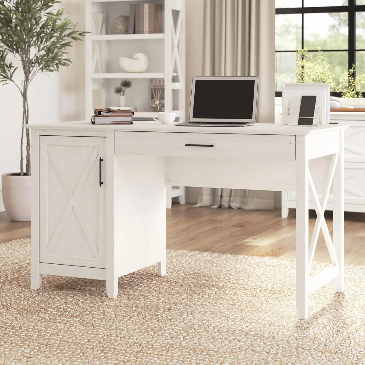 54W Linen White Oak Computer Desk with Storage L51534