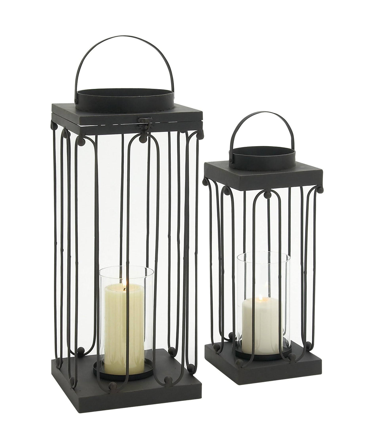Metal Glass Candle Lantern Set of 2 J568421