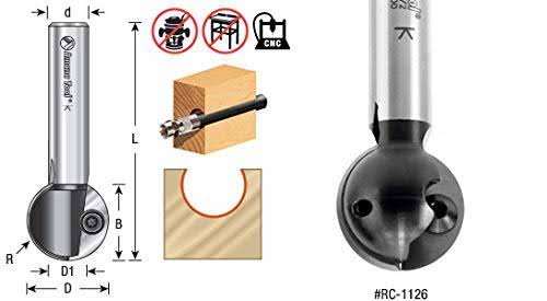 Carbide Tipped CNC Ball End Insert Router Bit 1/2 R x 1 inch D x 1/2 CH x 1/2 SHK E82460