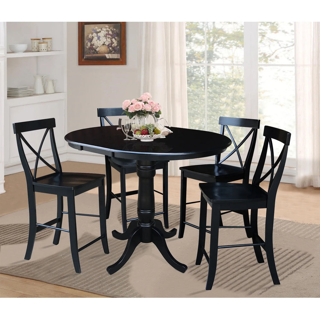 36" Round Counter Height Table with 4 X-back Stools 5 Piece Set C15977