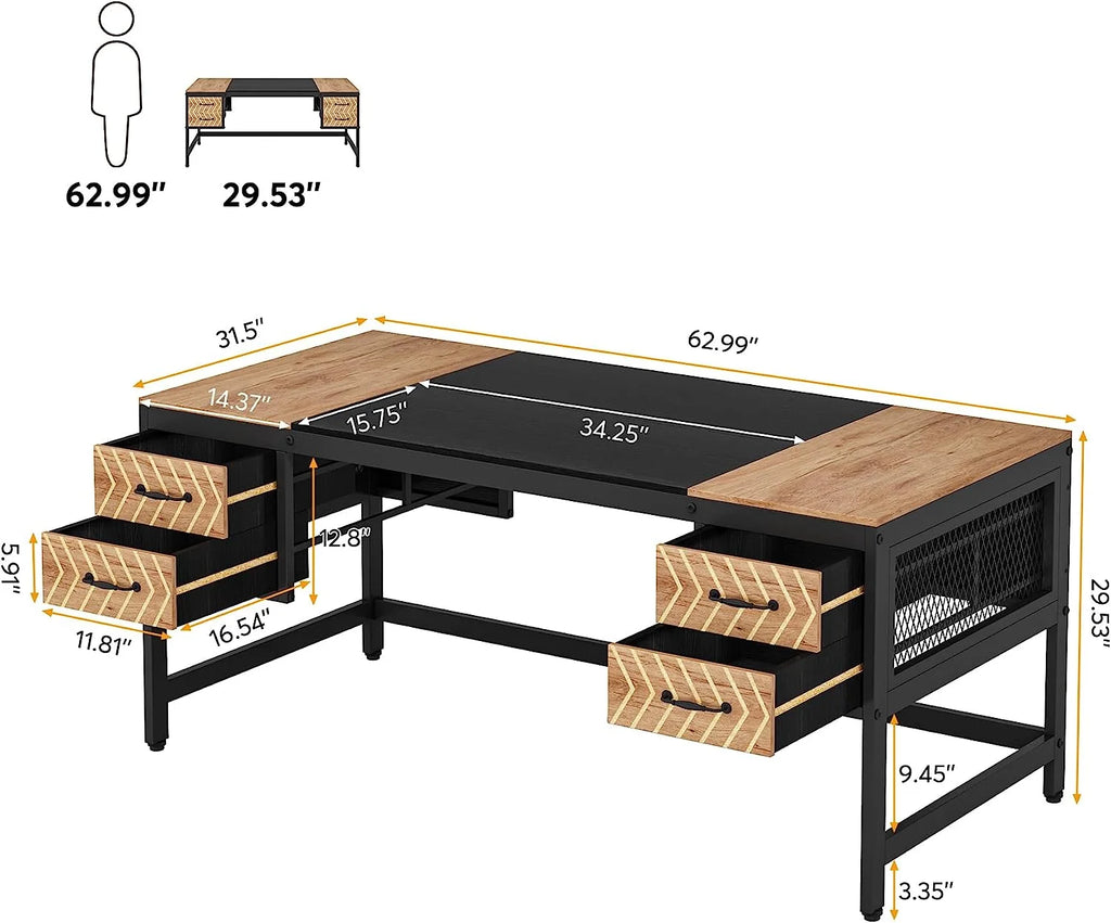 63 inch Computer Desk with 4 Drawers V374843