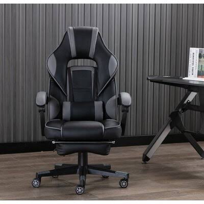 Black/Gray Faux Leather Swiveling PC Game Chair with Footrest K5728