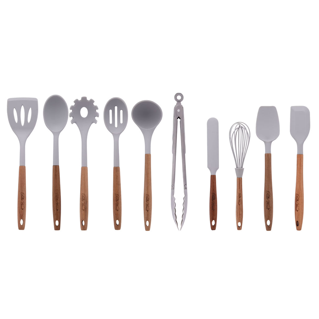 10-Piece Silicone and Acacia Wood Kitchen Utensils Set N363