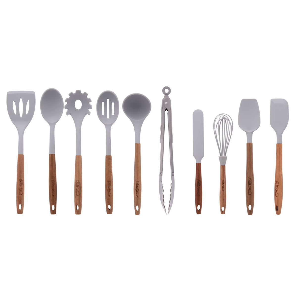 10-Piece Silicone and Acacia Wood Kitchen Utensils Set N363