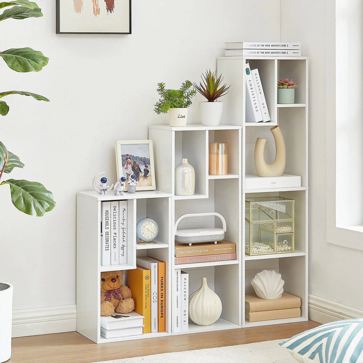 White 2-Tier Wood Bookcase Set of 2 V222