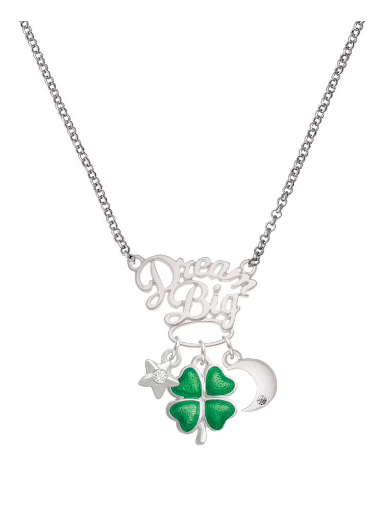 Silvertone Translucent Green Four Leaf Clover Pendant Necklace, 25" G2579