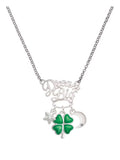 Silvertone Translucent Green Four Leaf Clover Pendant Necklace, 25" G2579