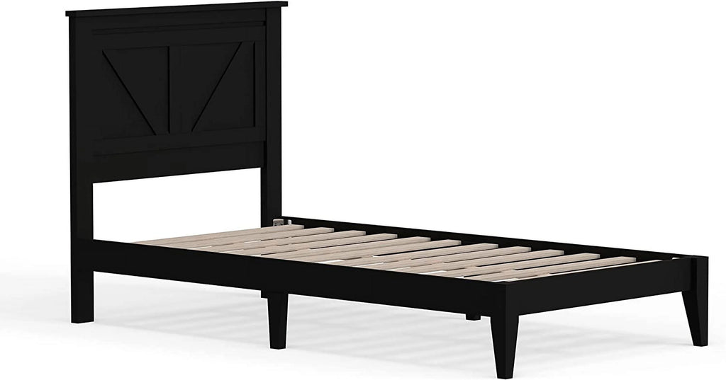Solid Wood Platform Bed Twin Black W31587