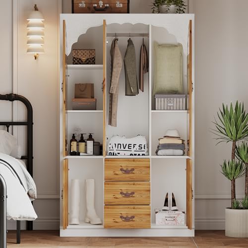 White 5 Door Armoire Wardrobe with Shelves, Hanging Space, Mirror, Drawers I90291