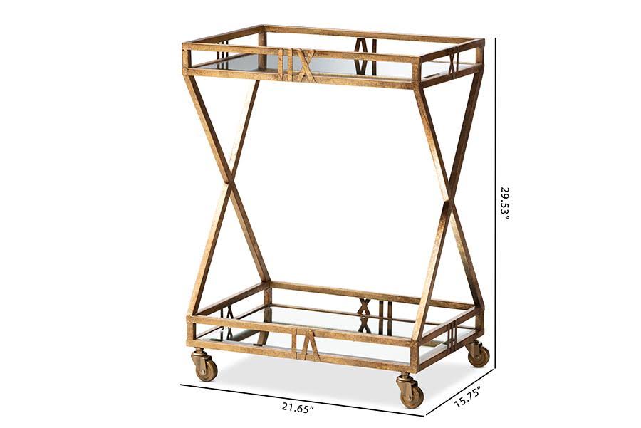 Antique Gold Finished 2-Tier Mobile Bar Cart H198165