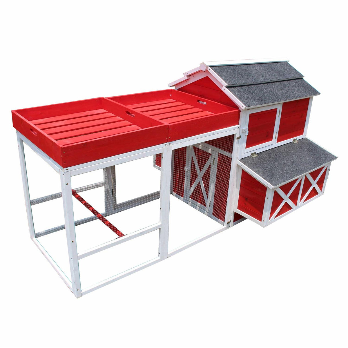 Red Barn Chicken Coop with Roof Top Planter A391