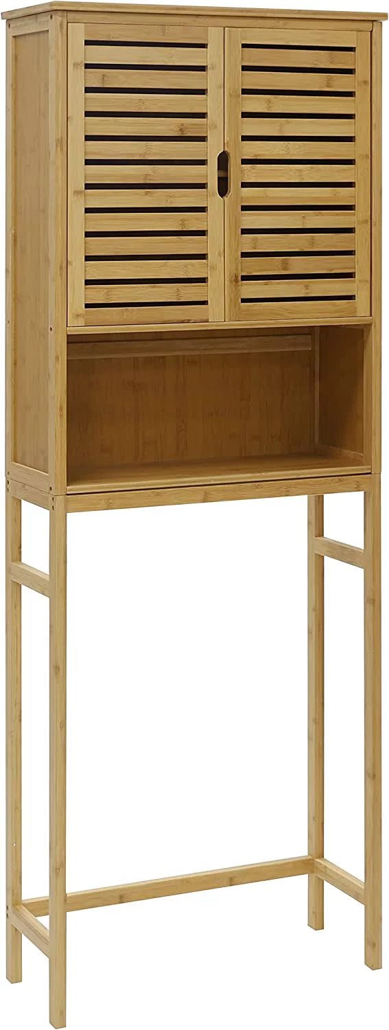 Bamboo Over-The-Toilet Storage Cabinet with Shelf and Cupboard S6792