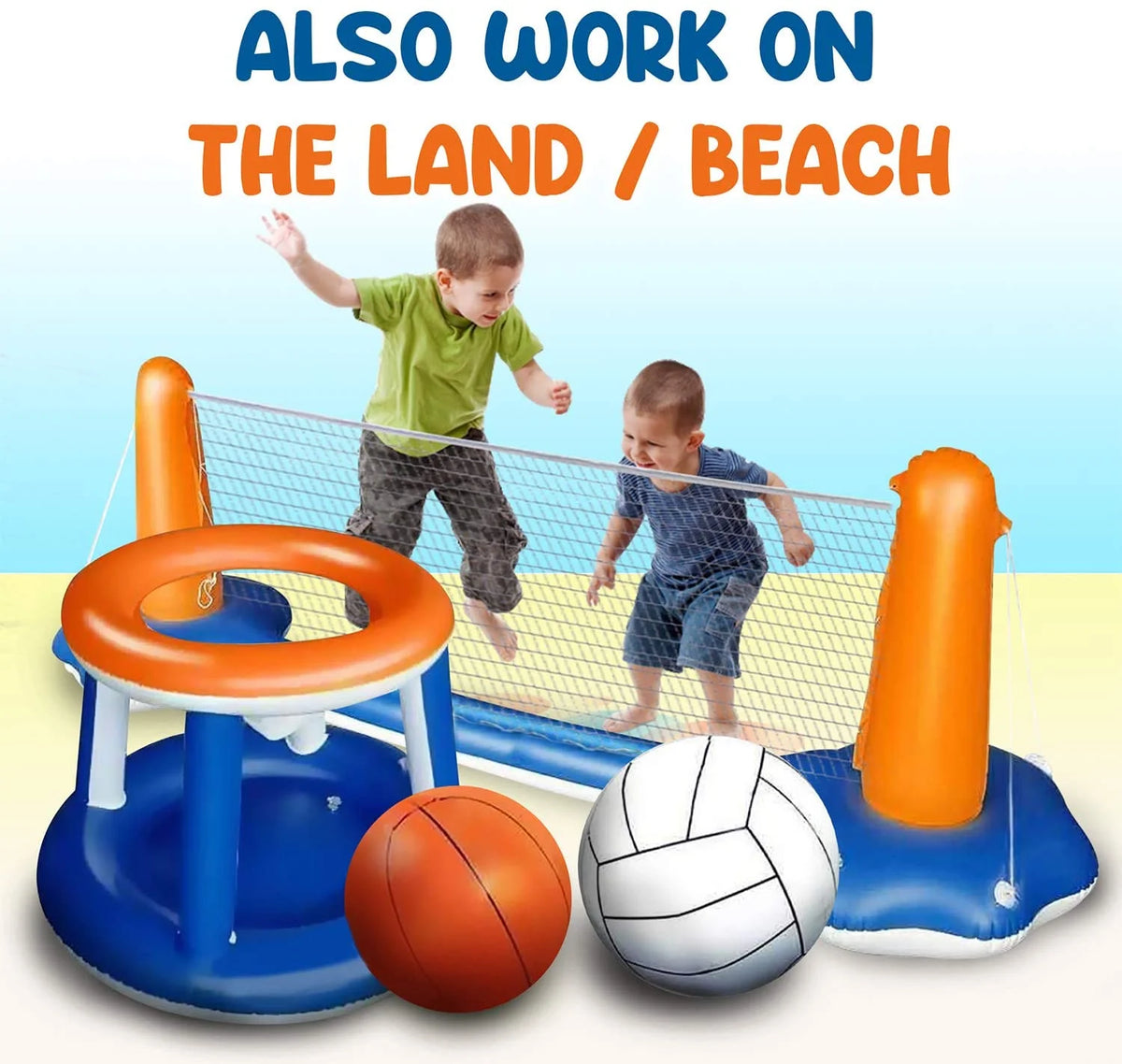 2-in-1 Inflatable Pool Basketball Hoop and Volleyball Set with Pool Net, Weight Bags Z7194