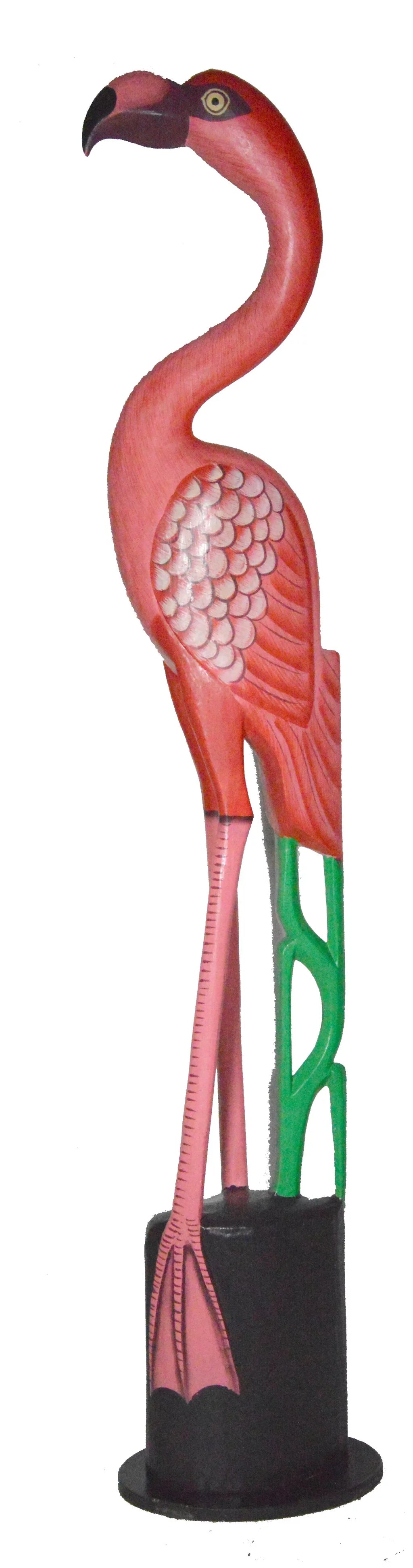 Hand Carved Wood Pink Flamingo Bird Sculpture Z287