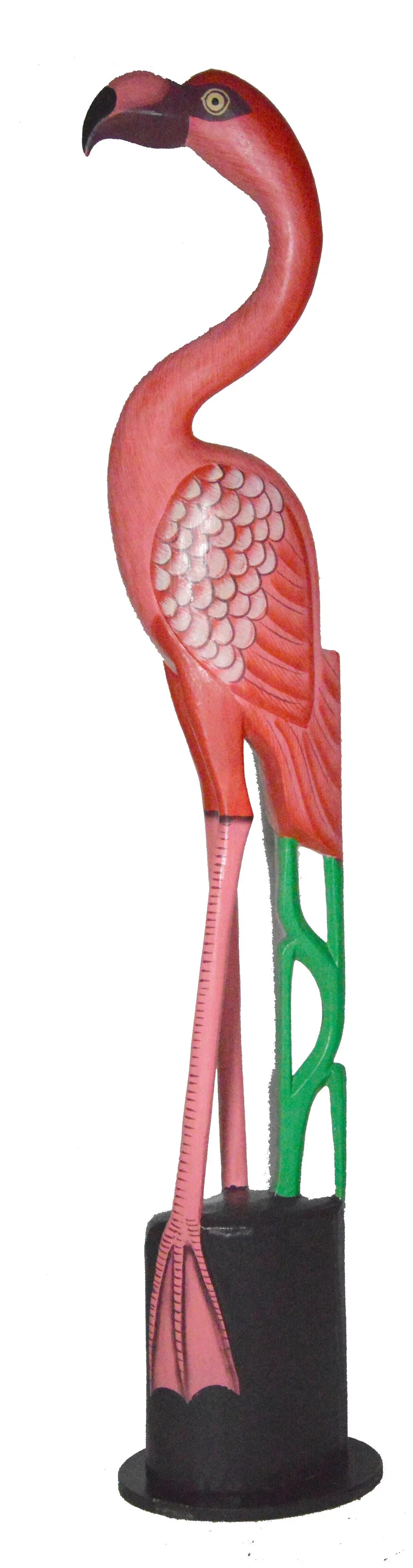 Hand Carved Wood Pink Flamingo Bird Sculpture Z287