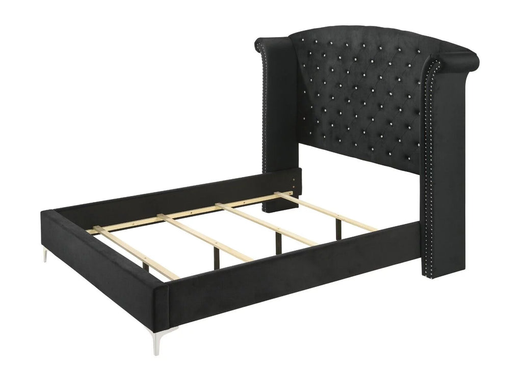 Black Velvet 6pc Queen Size Bedroom Set S60195